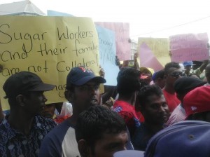 File Photo: Sugar workers during a recent protest. [iNews' Photo]