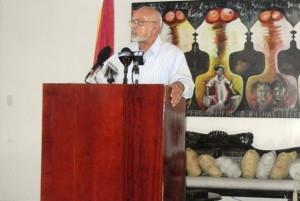 President Donald Ramotar during the press conference. [iNews' Photo]