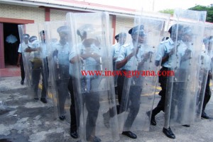 Ranks of the Brickdam Police Station undergoes riot training. 