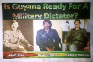 The poster in circulation comparing the APNU Leader to German politician and the leader of the Nazi Party, Adolf Hitler and the late President of Iraq, Saddam Hussein.