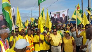 APNU+AFC Prime Ministerial Candidate, Moses Nagamootoo and supporters at Whim, Corentyne Berbice. [iNews' Photo]
