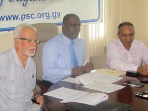 PSC Chairman Ramesh Persaud [centre] flanked by other PSC officials