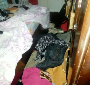 One of the ransacked bedrooms.