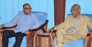 Opposition Leader, Bharrat Jagdeo [left) and President David Granger.