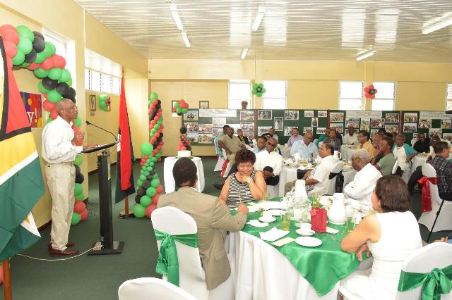 President David Granger addressing the Ministers of Government, other officials and members of the People's National Congress at the Special Breakfast, which was held in his honour at Congress Place, Sophia, this morning. [GINA photo)